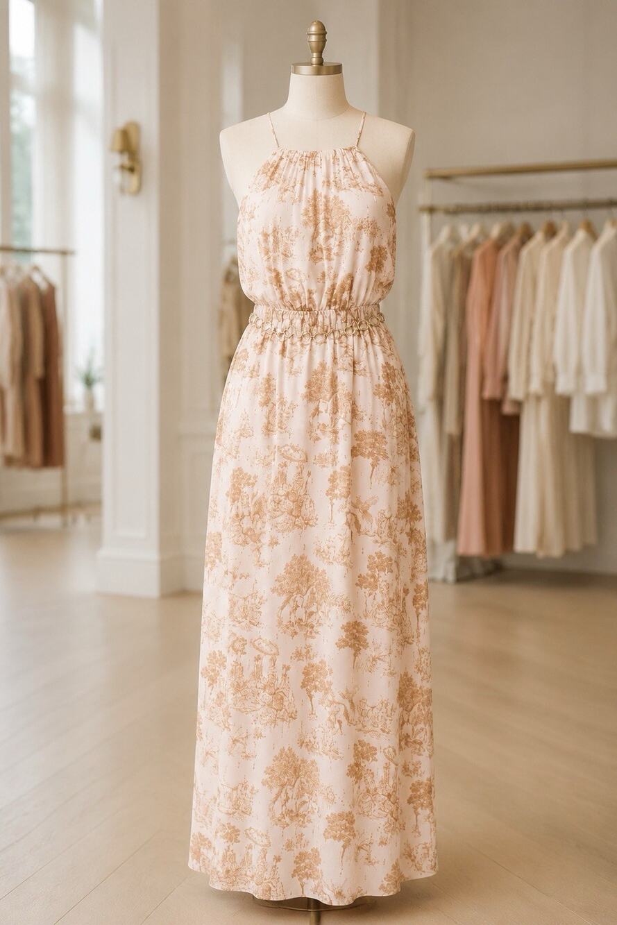 Meet Me In Santorini Floral Print Chiffon Elegant Maxi Dress NWT